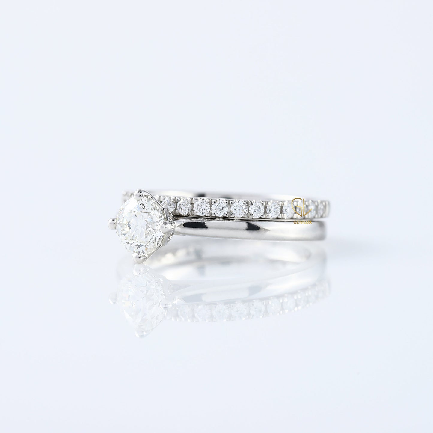 Round Cut Moissanite Diamond Solitaire Ring With Matching Eternity Wedding Ring Set