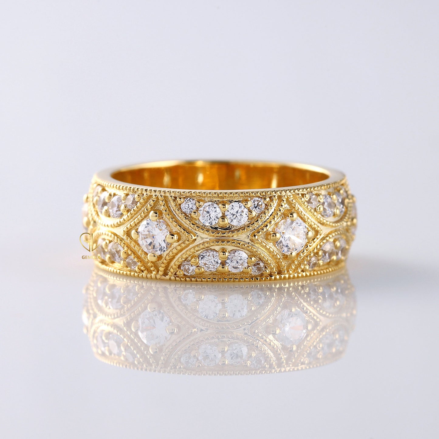 Vintage Inspired Moissanite Diamond Wedding Band