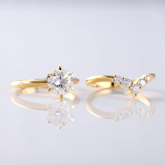 1.5 CT Round Moissanite Diamond Solitaire Ring With Curved Matching Ring Set
