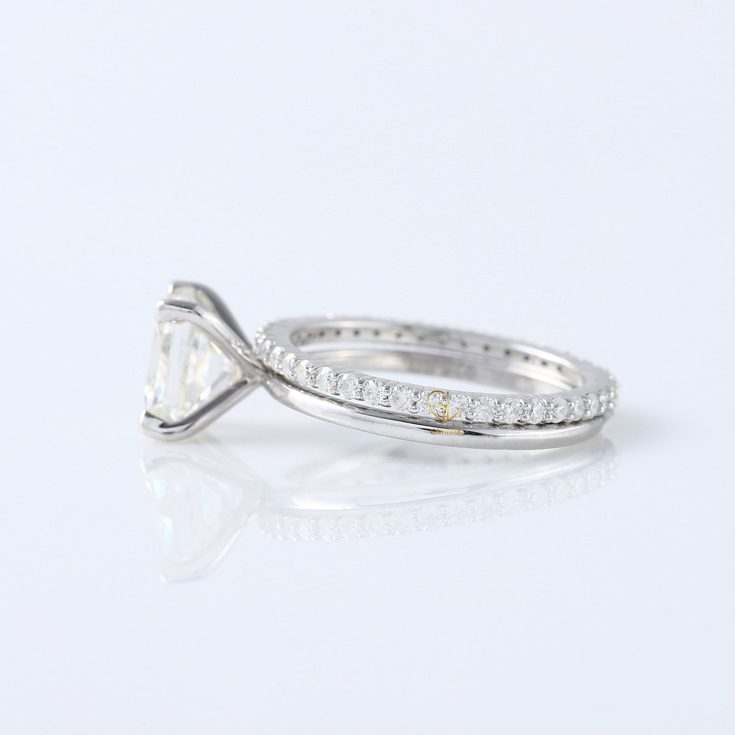 Princess Cut Moissanite Solitaire Diamond Ring With Matching Eternity Ring Set