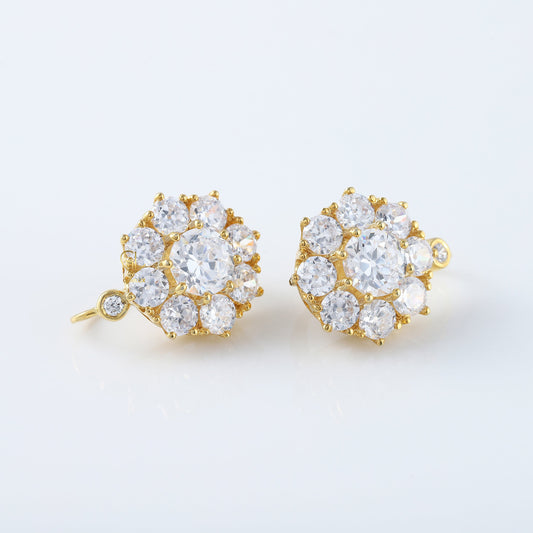 Vintage Art Deco Floral Drop Old European Round Cut Earrings