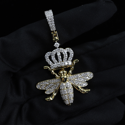Crown Bee Bling Bling Moissanite Diamond Gold Plated Charm Pendant