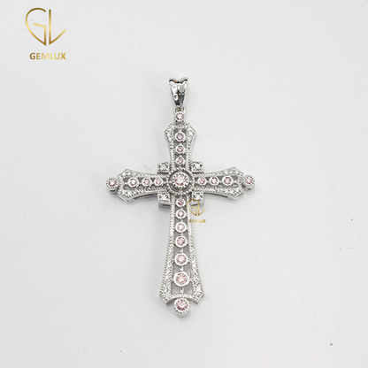White & Pink Moissanite Diamond Cross Pendant