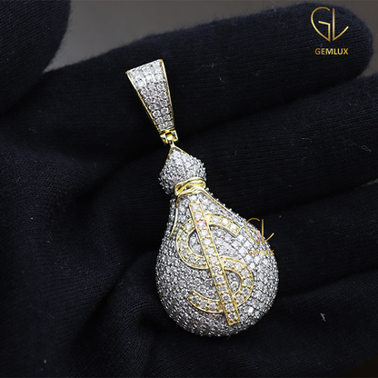 Dollar Sign Iced Out Money Bag HipHop Pendant