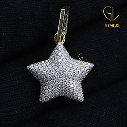 Stylish Iced Out Micro Pave Set Puffed Star Moissanite Pendant
