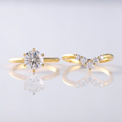 1.5 CT Round Moissanite Diamond Solitaire Ring With Curved Matching Ring Set 