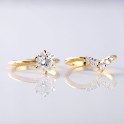 1.5 CT Round Moissanite Diamond Solitaire Ring With Curved Matching Ring Set 