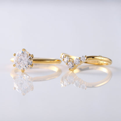 1.5 CT Round Moissanite Diamond Solitaire Ring With Curved Matching Ring Set 