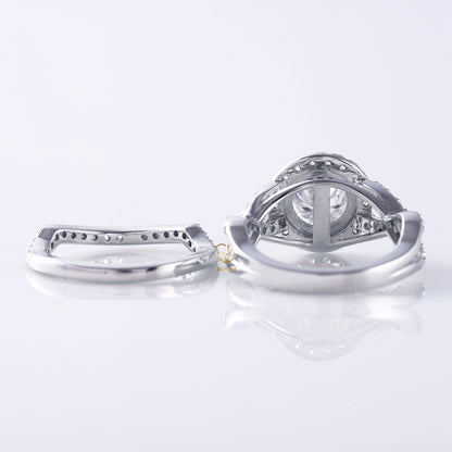 Round Cut Moissanite Twisted Ring With Curved Matching Bridal Ring Set