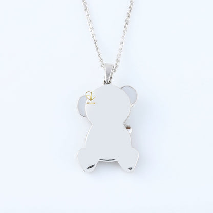 Cartoon Teddy Bear Bow Lab Grown Diamond Necklace Pendant