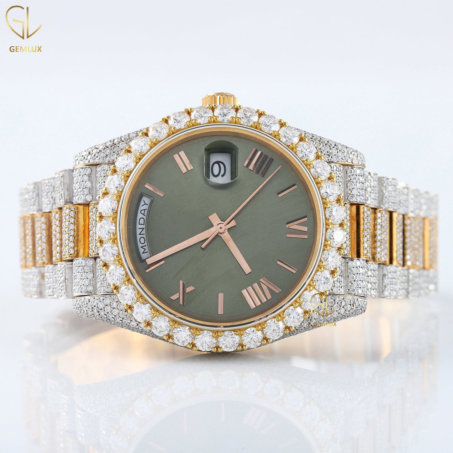 Date Just Automatic Movement Grren Dial Moissanite Hip Hop Watch