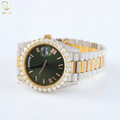 Date Just Automatic Movement Grren Dial Moissanite Hip Hop Watch