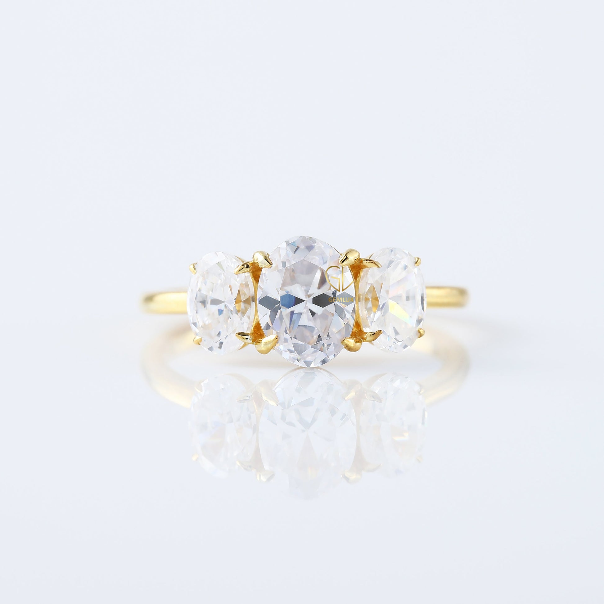 IGI Certified Oval Cut Lab Grown Diamond Three Stone Engagement Ring