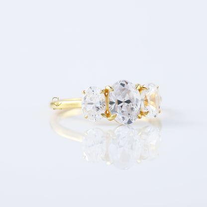 IGI Certified Oval Cut Lab Grown Diamond Three Stone Engagement Ring