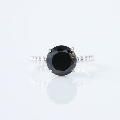 Round Cut Black Moissanite Diamond Solitaire Bubble Engagement Ring