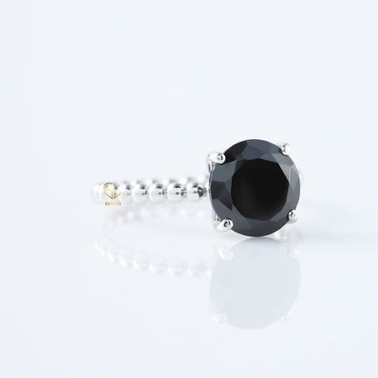 Round Cut Black Moissanite Diamond Solitaire Bubble Engagement Ring