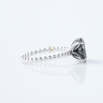 Round Cut Black Moissanite Diamond Solitaire Bubble Engagement Ring