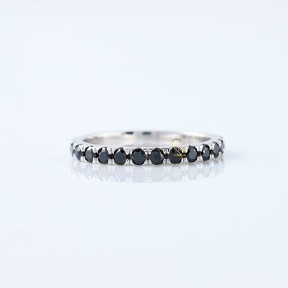 Round Cut Black Moissanite Diamond Eternity Wedding Band