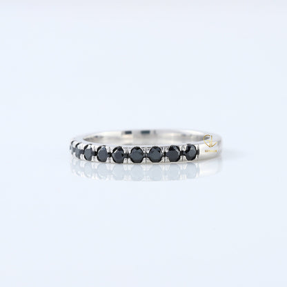 Round Cut Black Moissanite Diamond Eternity Wedding Band