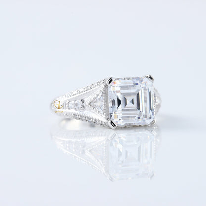 Vintage Art Deco Asscher Cut Moissanite Diamond Engagement Ring