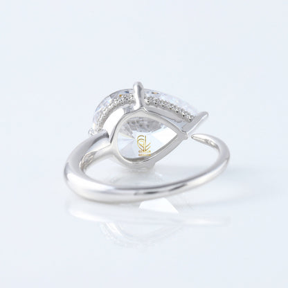 Certified East To West Pear Cut Lab Grown Diamond Hidden Halo Classic Solitaire Engagement Ring
