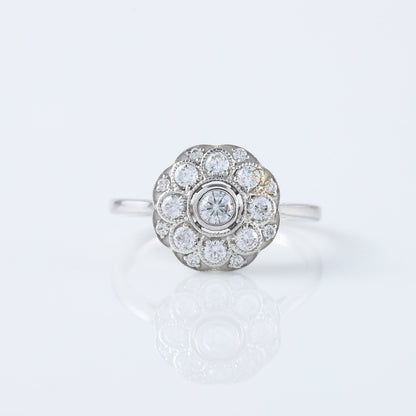 Art Deco Round Cut Lab Grown Diamond Floral Halo Engagement Ring