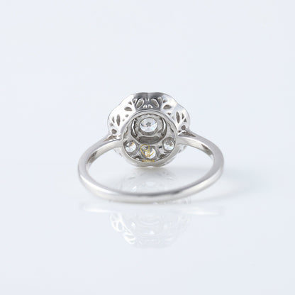 Art Deco Round Cut Lab Grown Diamond Floral Halo Engagement Ring