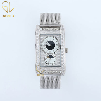 Moissanite Diamond Iced Out Rectangle Dial Quartz Watch 