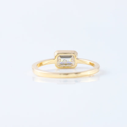 East to West Emerald Lab Grown Diamond Bezel Set Classic Solitaire Engagement Ring