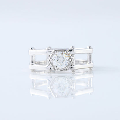 Round Cut Moissanite Diamond Hexagonal Rivet Solitaire Men's Engagement Ring