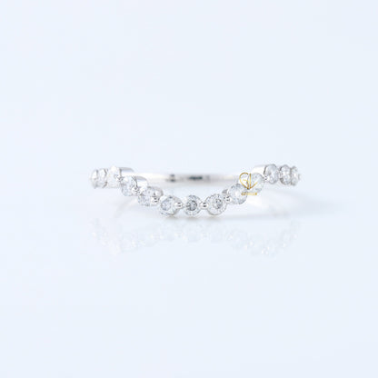 Round Cut Moissanite Diamond Curved Wedding Band