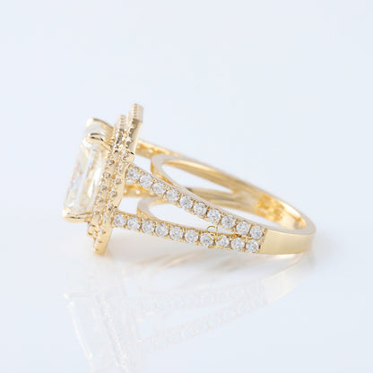 Split Shank Radiant Cut Moissanite Halo Engagement Ring