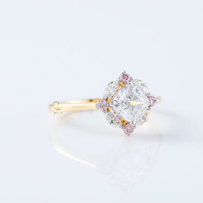 IGI Certified 1.5CT Cushion Cut Lab Grown Diamond Halo Engagement Ring
