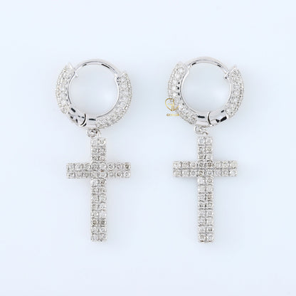 Vintage Style Moissanite Diamond Cross Hoop Earrings
