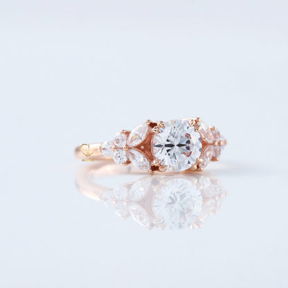 Round Cut Moissanite Cluster Diamond Engagement Ring