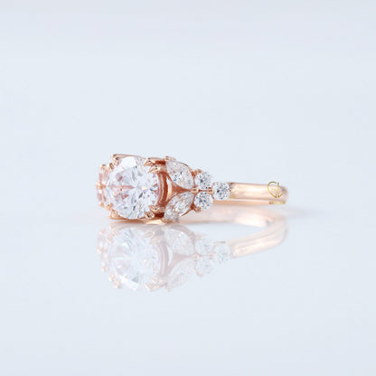 Round Cut Moissanite Cluster Diamond Engagement Ring