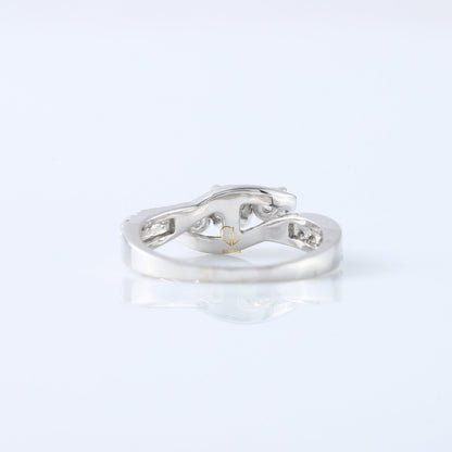 Swirl Bypass Round Cut Moissanite Diamond Three Stone Engagement Ring