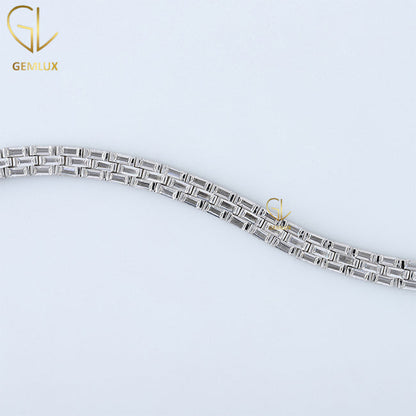 925 Silver Baguette Cut Moissanite Tennis Bracelet