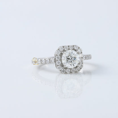Round Cut Moissanite Diamond Halo Engagement Ring