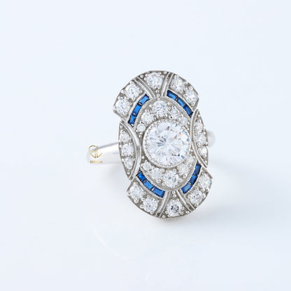 Art Deco Round Cut Moissanite Bezel Set Engagement Ring