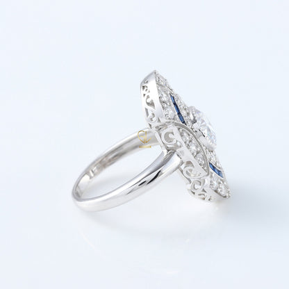 Art Deco Round Cut Moissanite Bezel Set Engagement Ring