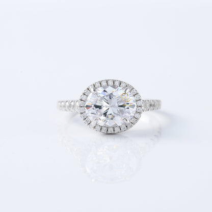 East to West Oval Cut Moissanite Diamond Halo Engagement Ring