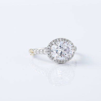 East to West Oval Cut Moissanite Diamond Halo Engagement Ring