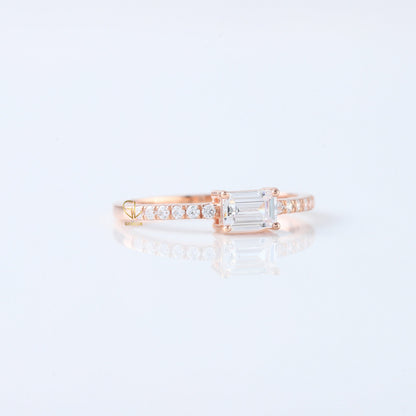 East to West Emerald Cut Moissanite Diamond Ring