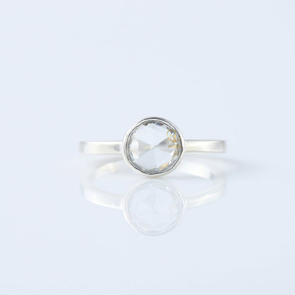 Rose Cut Round Moissanite Diamond Bezel Set Solitaire Engagement Ring