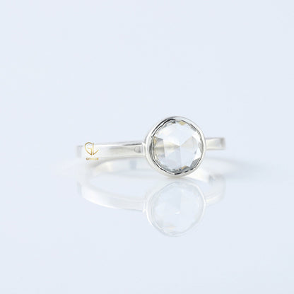 Rose Cut Round Moissanite Diamond Bezel Set Solitaire Engagement Ring