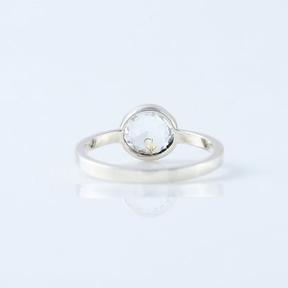 Rose Cut Round Moissanite Diamond Bezel Set Solitaire Engagement Ring