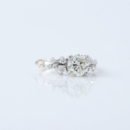 Round Cut Moissanite Scattered Diamond Engagement Ring