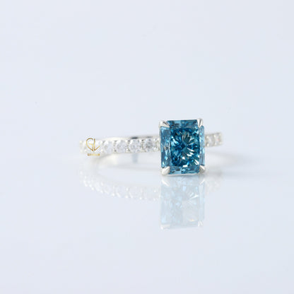 Blue Radiant Cut Lab Grown Classic Solitaire Diamond Engagement Ring