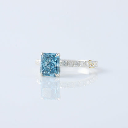 Blue Radiant Cut Lab Grown Classic Solitaire Diamond  Engagement Ring